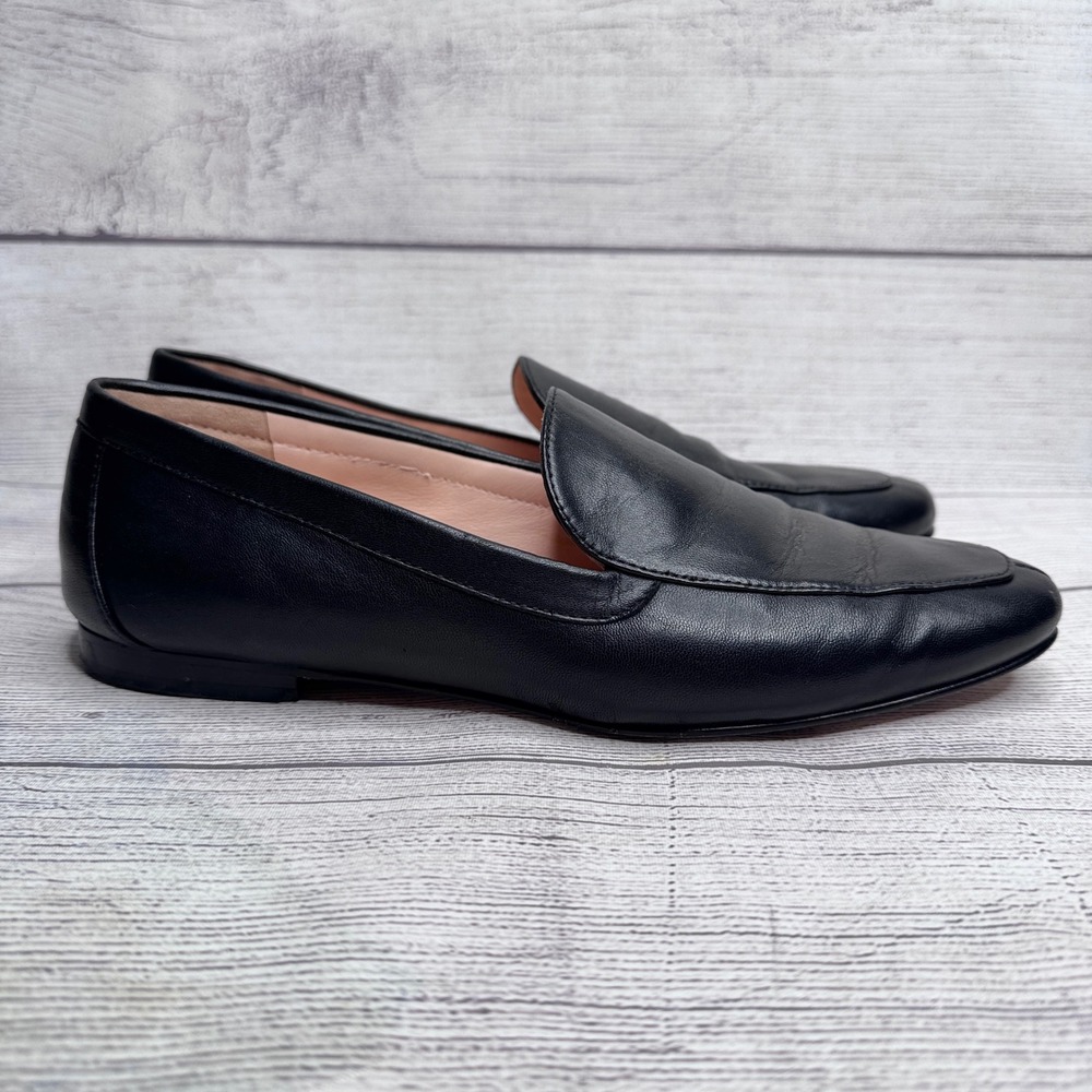 J.Crew Black Leather Almond Toe Loafers Flats AQ135 Size 8